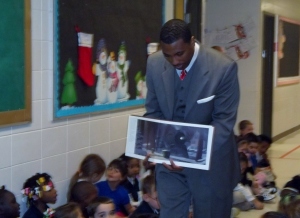 Sharing a holiday story with the 1st Graders